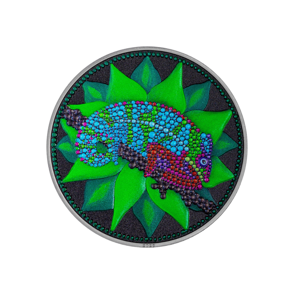 Chameleon Dot Art 3 Oz Silver Coin 2025