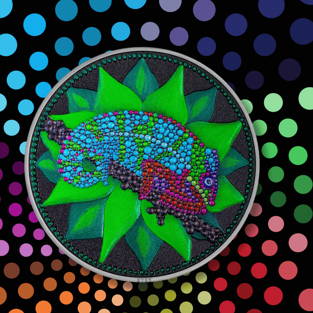 Chameleon Dot Art 3 Oz Silver Coin 2025