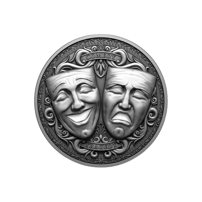 Comedy & Tragedy 3D Holed Mask 2 Oz Silver Coin 2025