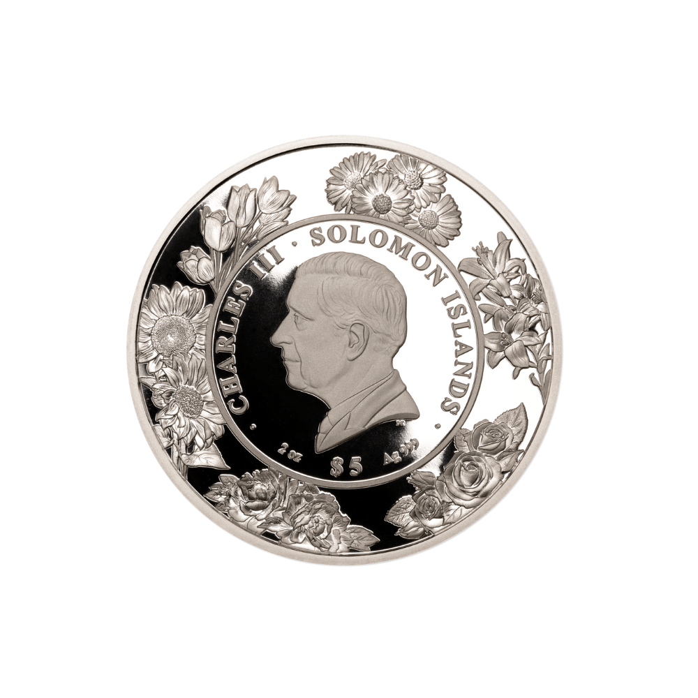 DAISY Flower 3D Mother of Pearl 2 Oz Silver Coin $5 Solomon Islands 2024