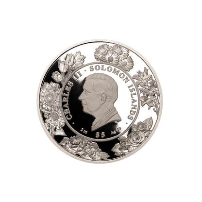 DAISY Flower 3D Mother of Pearl 2 Oz Silver Coin $5 Solomon Islands 2024