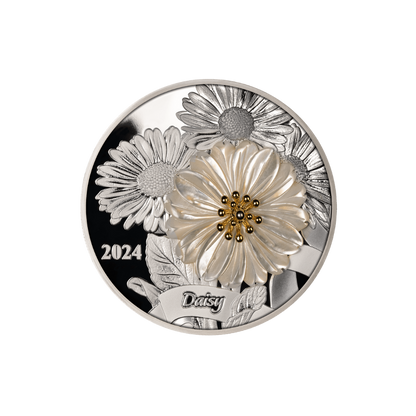 DAISY Flower 3D Mother of Pearl 2 Oz Silver Coin $5 Solomon Islands 2024