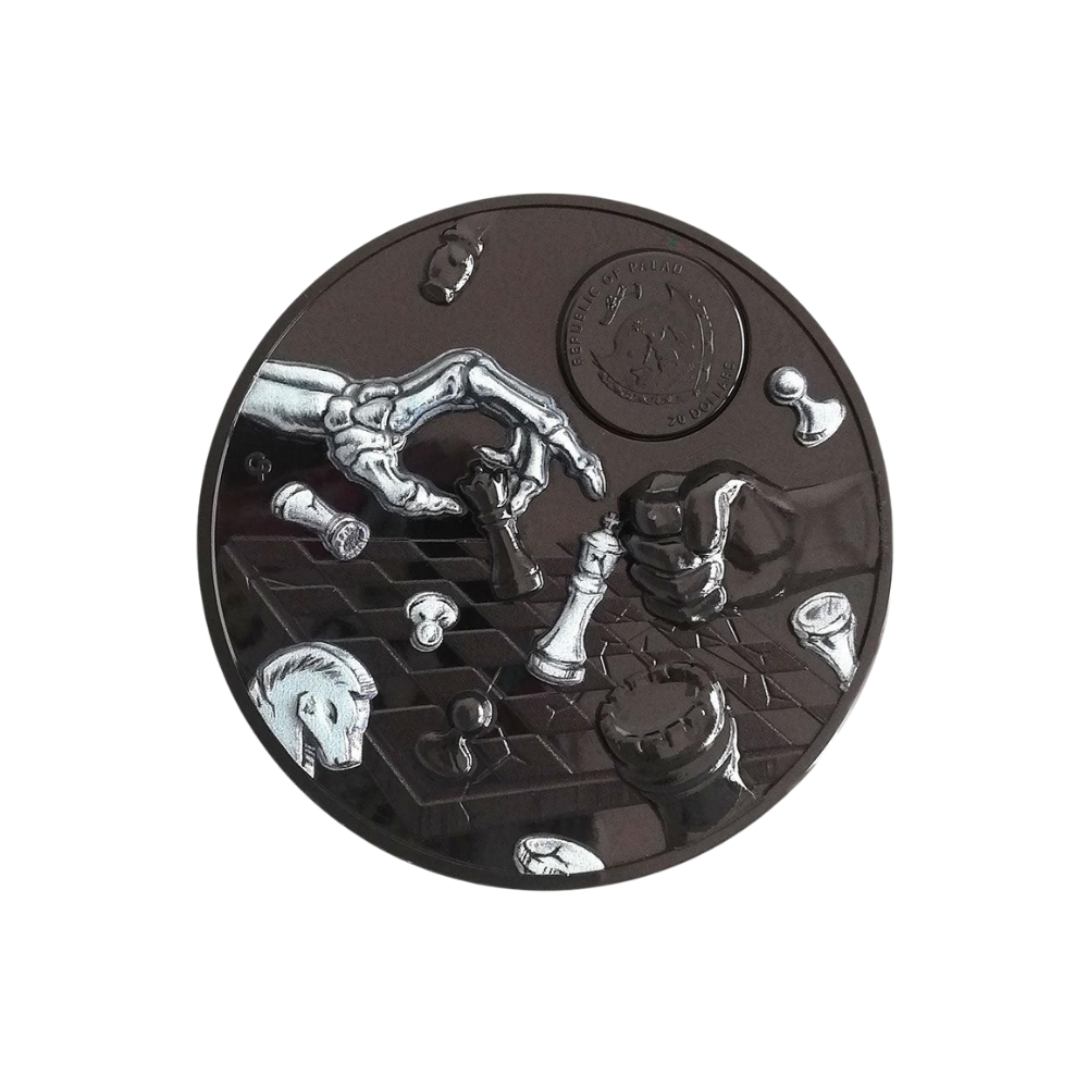 DARK CHECKMATE You Can't Cheat Death 3 Oz Silver Coin $20 Palau 2021
