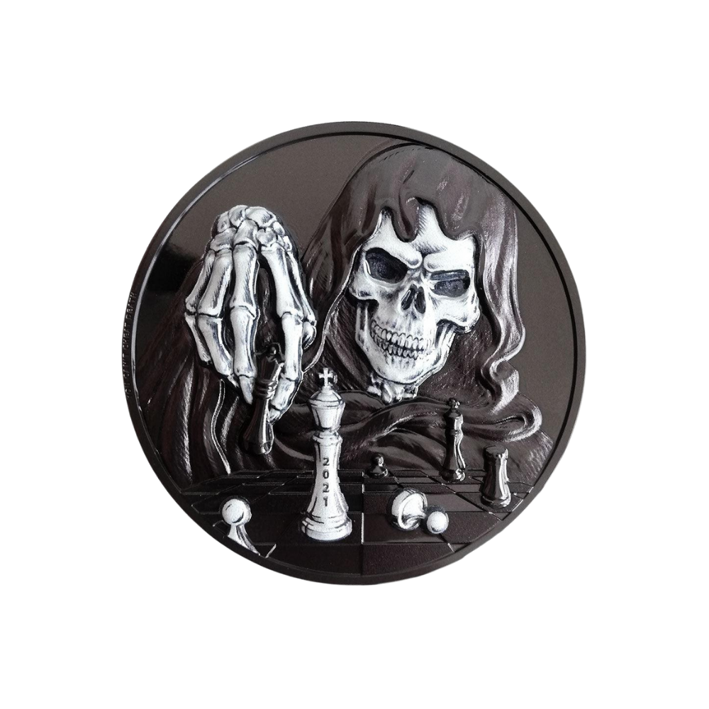 DARK CHECKMATE You Can't Cheat Death 3 Oz Silver Coin $20 Palau 2021