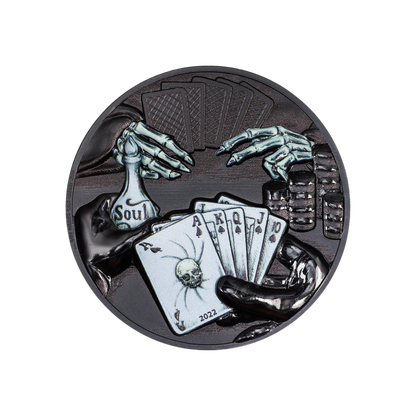 DARK ROYAL FLUSH You Can't Cheat Death 3 Oz Silver Coin $20 Palau 2022