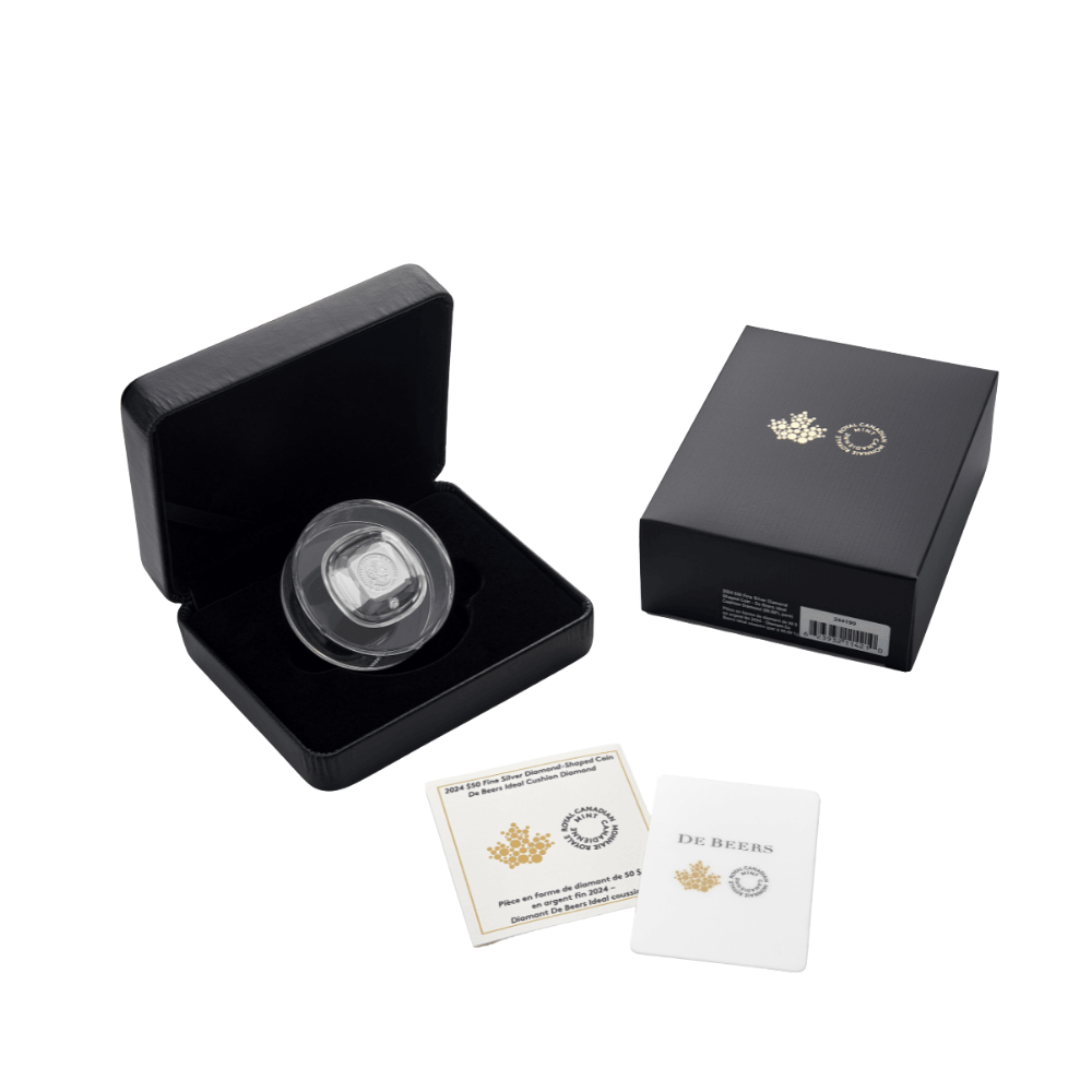 DE BEERS Ideal Cushion Diamond pure silver coin $50 Canada 2024