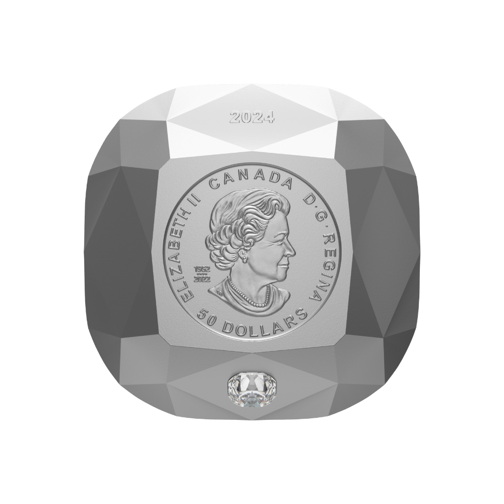 DE BEERS Ideal Cushion Diamond pure silver coin $50 Canada 2024