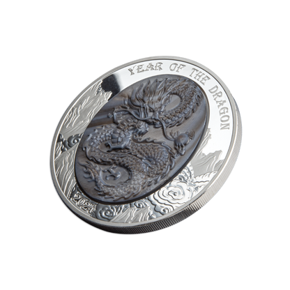 DRAGON Mother of Pearl Lunar Year 5 Oz Silver Coin $25 Solomon Islands 2024