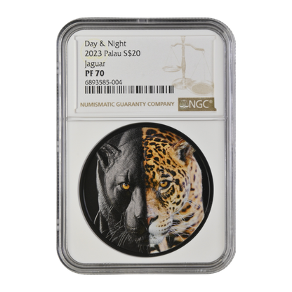 Day and Night JAGUAR 3 Oz Silver Coin $20 Palau 2023- NGC Graded PF 70