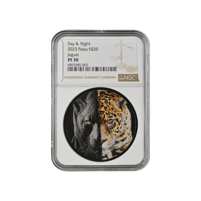 Day and Night JAGUAR 3 Oz Silver Coin $20 Palau 2023- NGC Graded PF 70