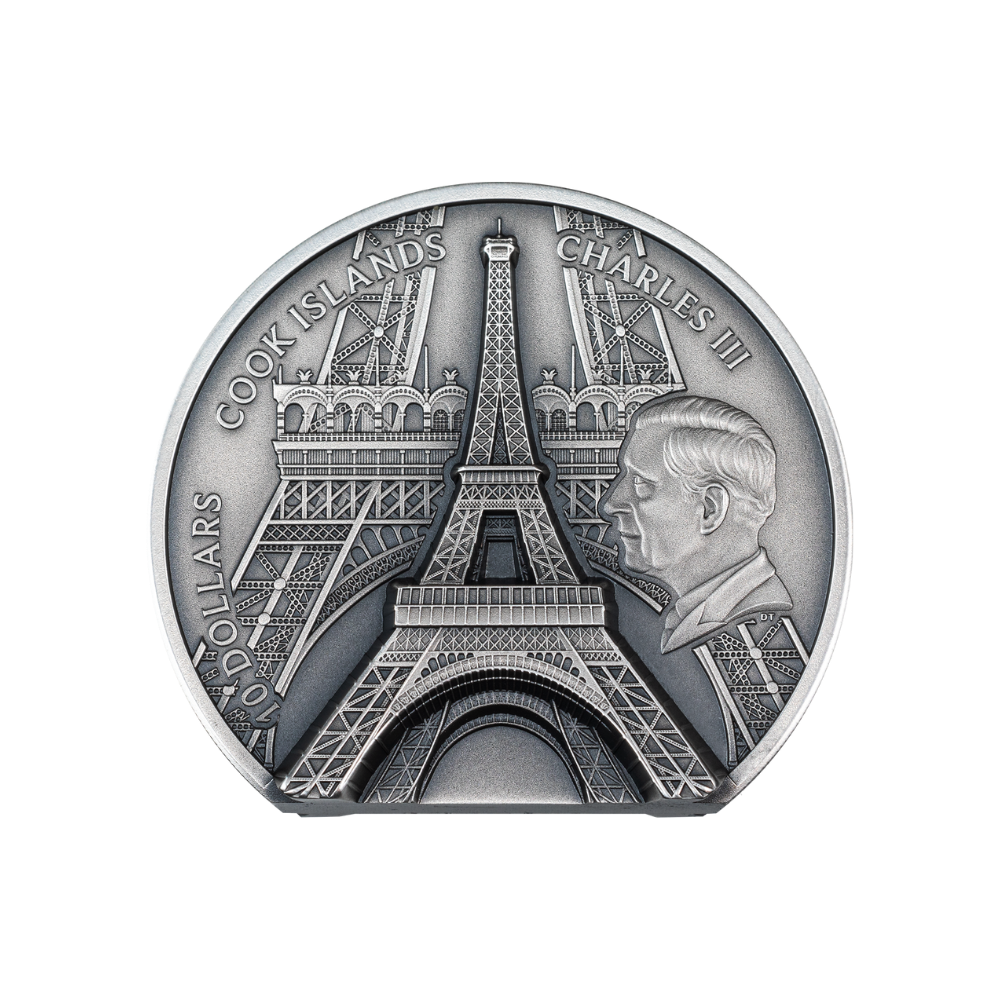 EIFFEL TOWER Historical Monuments 2 Oz Silver Coin $10 Cook Islands 2024