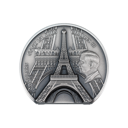 EIFFEL TOWER Historical Monuments 2 Oz Silver Coin $10 Cook Islands 2024