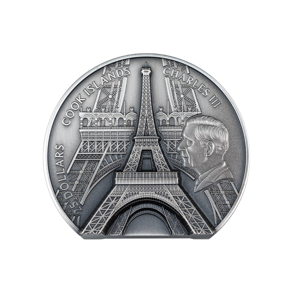 EIFFEL TOWER Historical Monuments 5 Oz Silver Coin $25 Cook Islands 2024