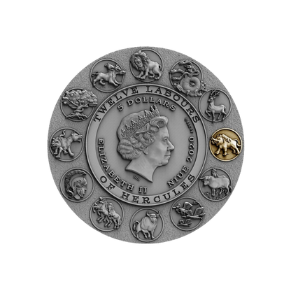 ERYMANTHIAN BOAR Twelve Labours of Hercules 2 Oz Silver Coin $5 Niue 2020