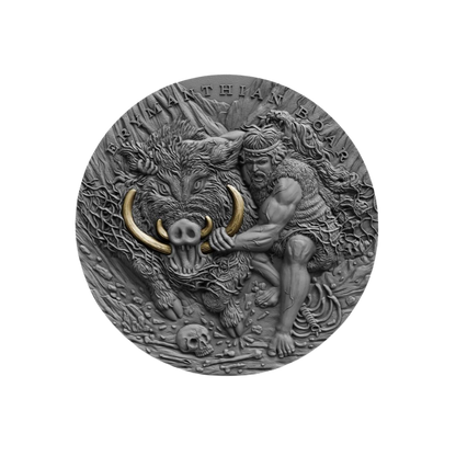 ERYMANTHIAN BOAR Twelve Labours of Hercules 2 Oz Silver Coin $5 Niue 2020