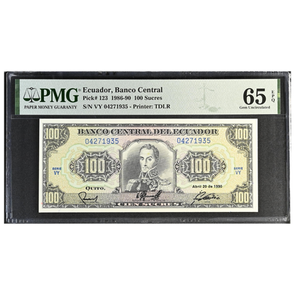 Ecuador 100 Sucres 1986-90 Pick 123 Gem UNC 65 EPQ