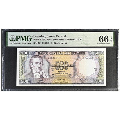 Ecuador 500 Sucres 1988 Pick 124a Gem UNC 66 EPQ