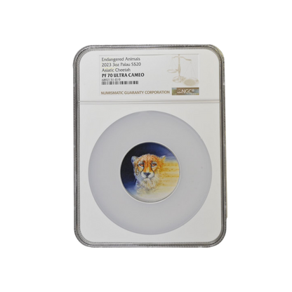 Endangered Animals ASIATIC CHEETAH  3 Oz Silver Coin $20 Palau 2023- NGC Graded PF 69 & PF 70 Ultra Cameo