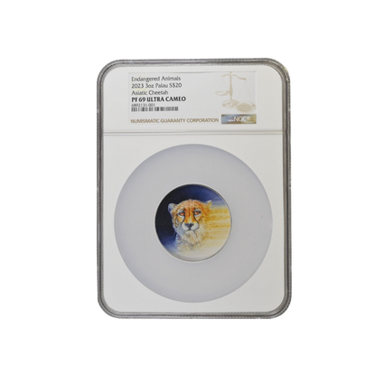 Endangered Animals ASIATIC CHEETAH  3 Oz Silver Coin $20 Palau 2023- NGC Graded PF 69 & PF 70 Ultra Cameo