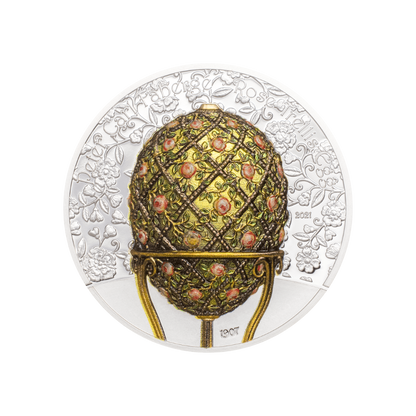 FABERGE EGG Rose Trellis 2 Oz Silver Coin 1000 Togrog Mongolia 2021
