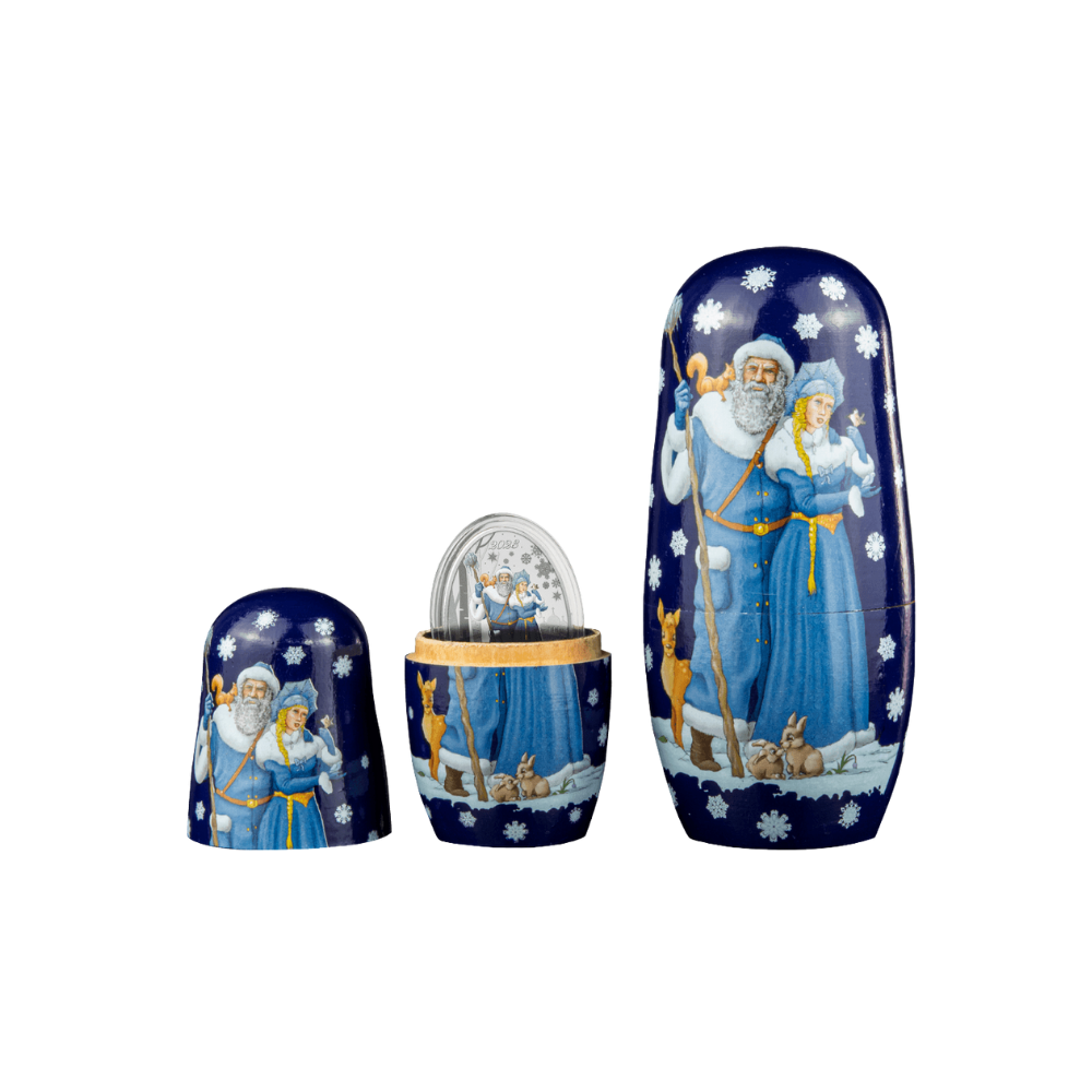 FATHER FROST SNOW MAIDEN Matrioshka Doll 1 Oz Silver Coin $5 Solomon Islands 2023
