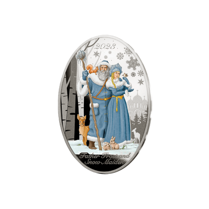 FATHER FROST SNOW MAIDEN Matrioshka Doll 1 Oz Silver Coin $5 Solomon Islands 2023