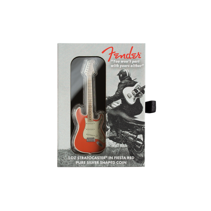 FENDER® STRATOCASTER® GUITAR Fiesta Red 1 Oz Silver Coin $2 Solomon Islands 2022
