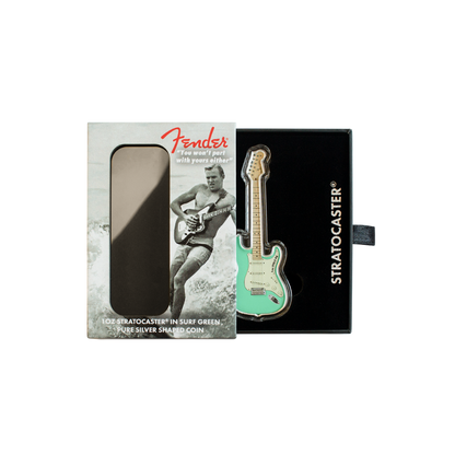 FENDER® STRATOCASTER® GUITAR Surf Green 1 Oz Silver Coin $2 Solomon Islands 2022