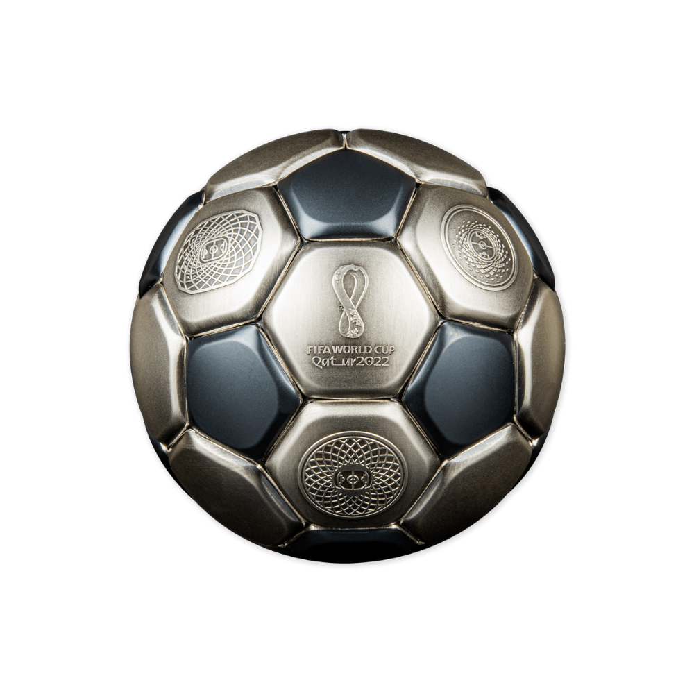 FIFA FOOTBALL IN QATAR SPHERICAL World Cup 3 Oz Silver Coin $10 Solomon Islands 2022