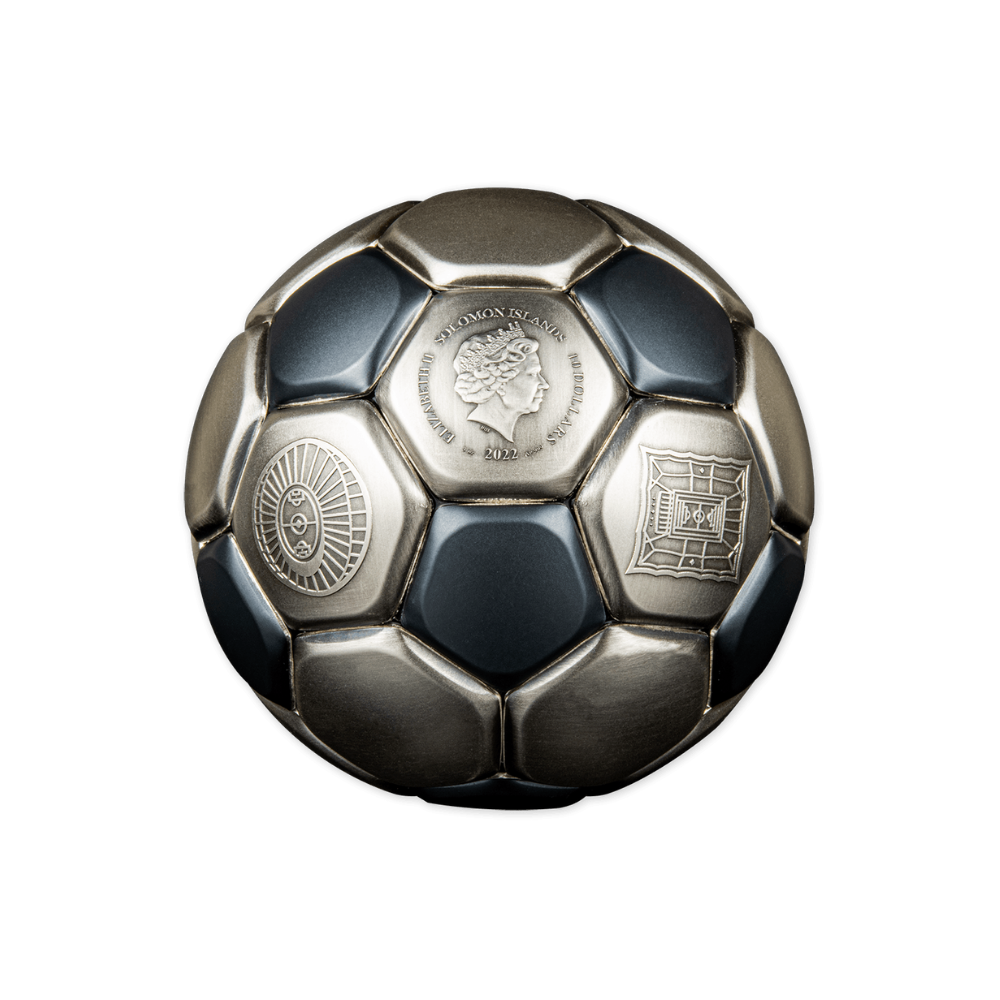 FIFA FOOTBALL IN QATAR SPHERICAL World Cup 3 Oz Silver Coin $10 Solomon Islands 2022