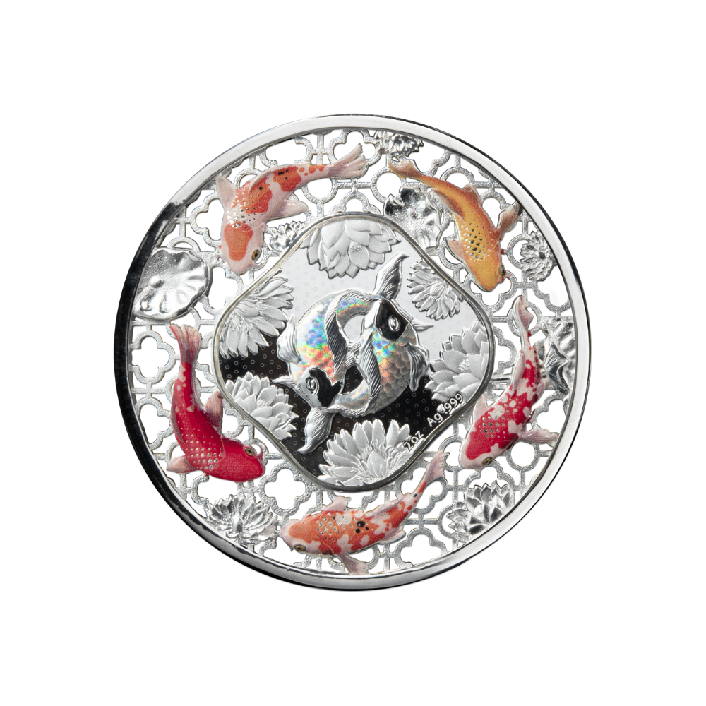 FILIGREE KOI Fortune 2 Oz Silver Coin $5 Solomon Island 2023