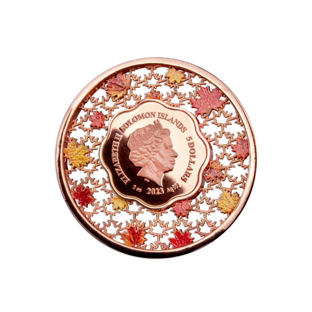 FILIGREE MAPLE LEAF 2 Oz Silver Coin $5 Solomon Islands 2023