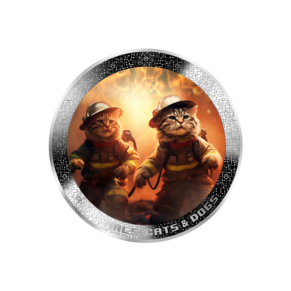 FIREFIGHTER CATS AI-NIMALS 1 Oz Silver Coin 1000 Francs Cameroon 2025