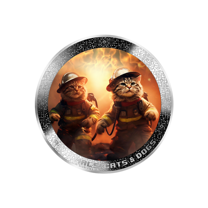 FIREFIGHTER CATS AI-NIMALS 1 Oz Silver Coin 1000 Francs Cameroon 2025