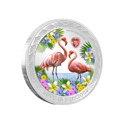 FLAMINGOS Love is Precious 1 Oz Silver Coin $2 Niue 2021