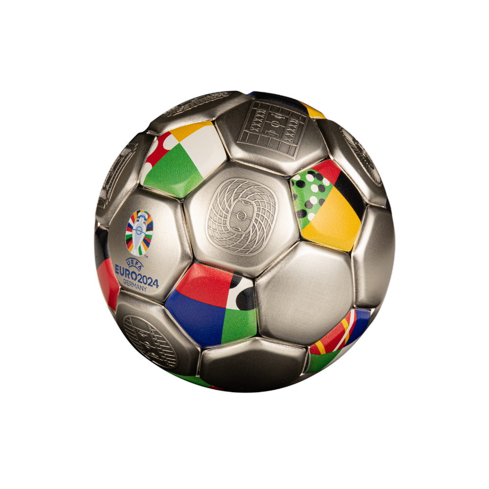 FOOTBALL UEFA EURO Spherical 3 Oz Silver Coin $10 Solomon Islands 2024