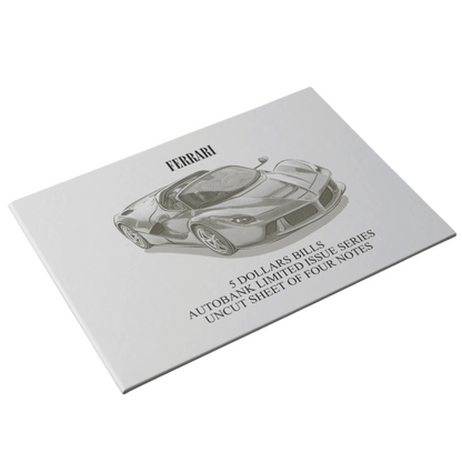 Ferrari Auto Fantasy Note Limited Series Uncut Sheet of Four Notes