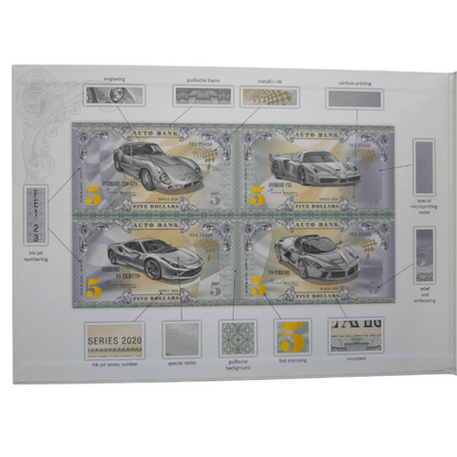 Ferrari Auto Fantasy Note – Limited Uncut Sheet of 4 High-Performance Collectible Banknotes