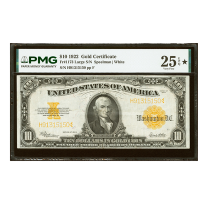 Fr. 1173 $10 1922 Gold Certificate PMG Very Fine 25 EPQ★