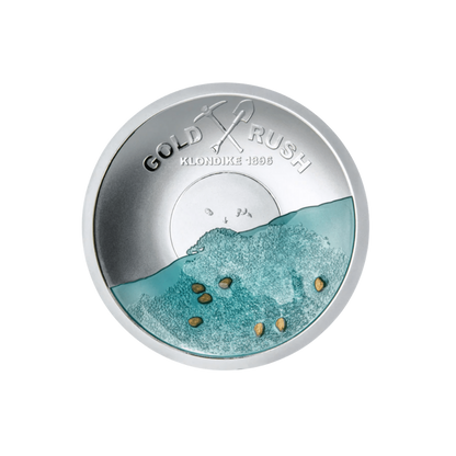 GOLD RUSH KLONDIKE 125TH ANNIVERSARY CONVEX 50g Silver Coin $5 Solomon Island 2021