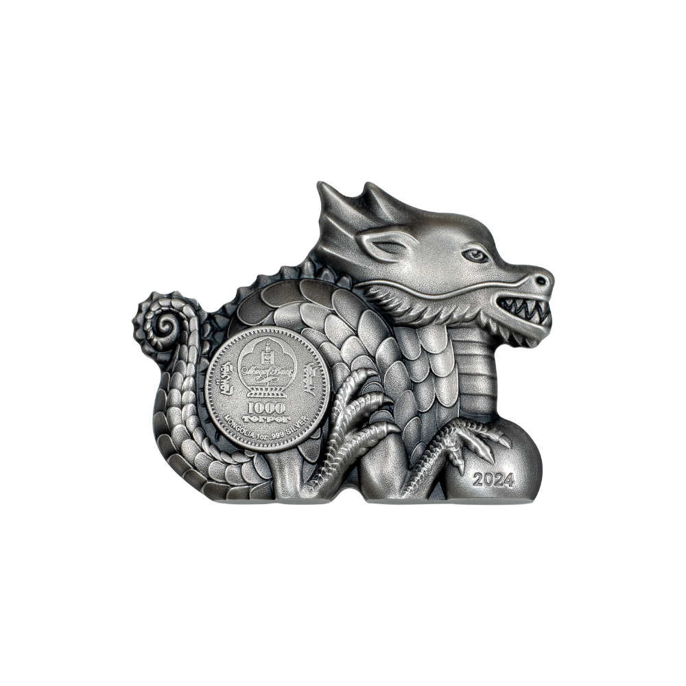 GREAT DRAGON Lunar Collection 1 Oz Silver Coin 1000 Togrog Mongolia 2024
