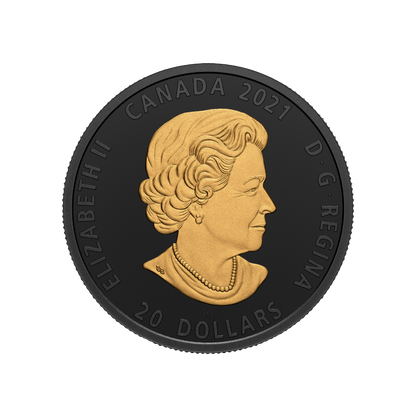 GREY WOLF Black and Gold Silver Coin $20 Canada 2021