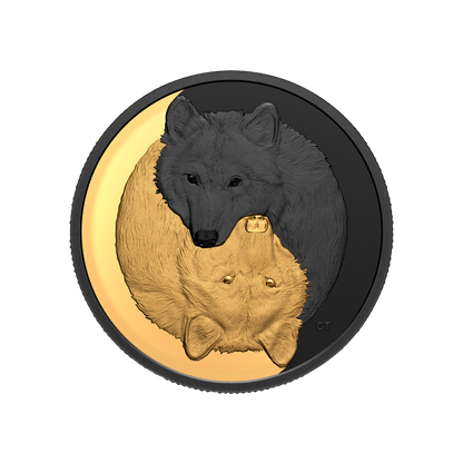 GREY WOLF Black and Gold Silver Coin $20 Canada 2021