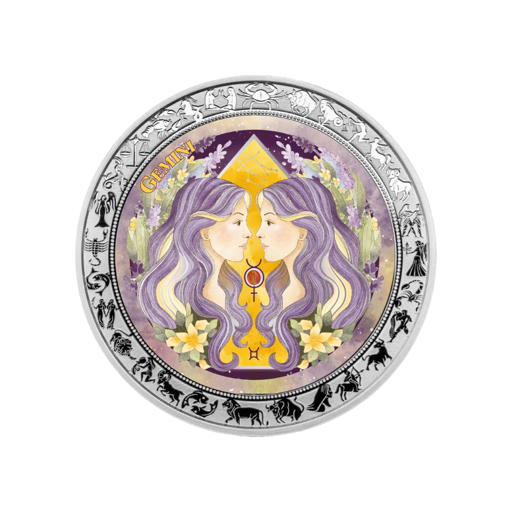 Gemini Aquarelle Zodiac series 1 Oz Silver Coin 2026 PopCoins