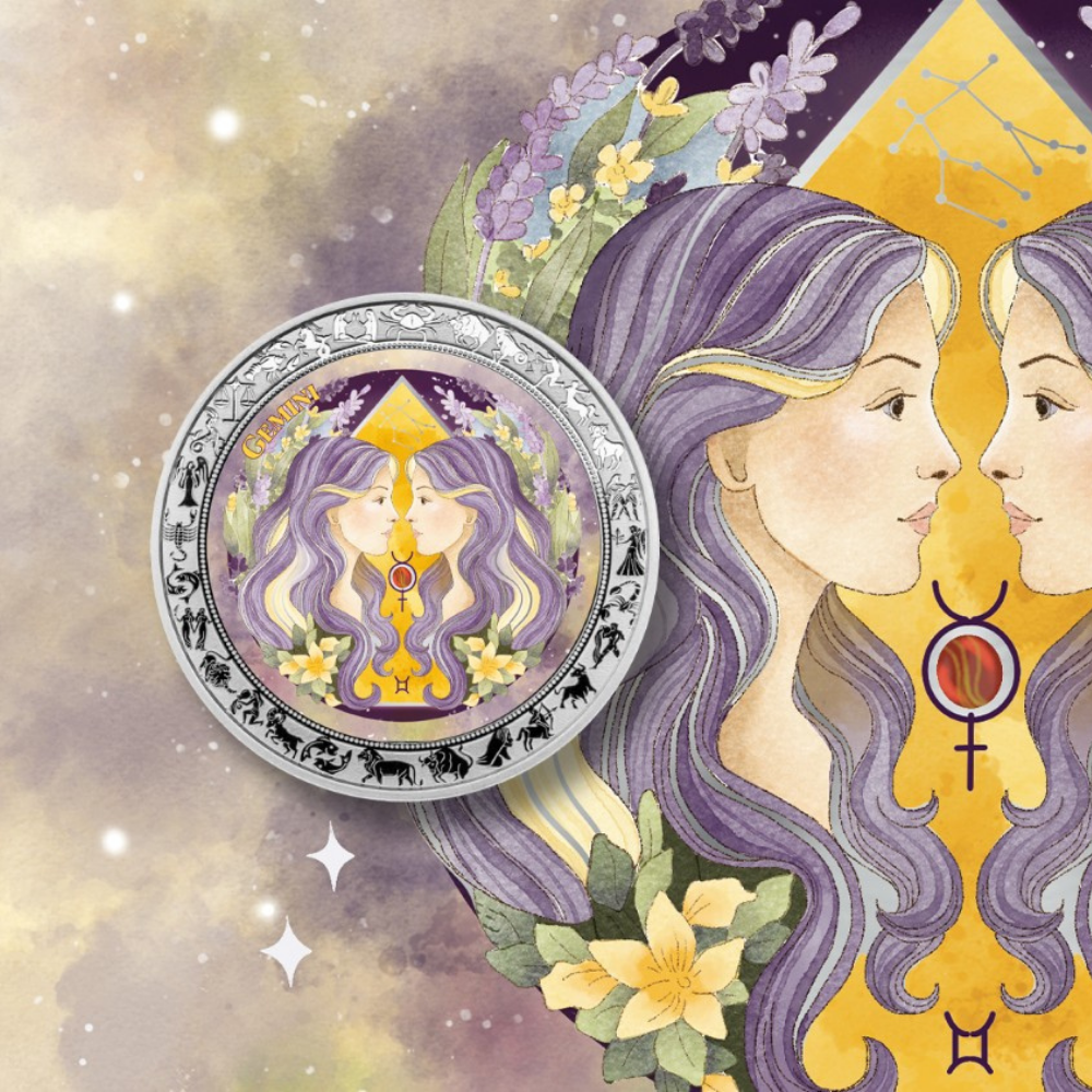 Gemini Aquarelle Zodiac series 1 Oz Silver Coin 2026 PopCoins