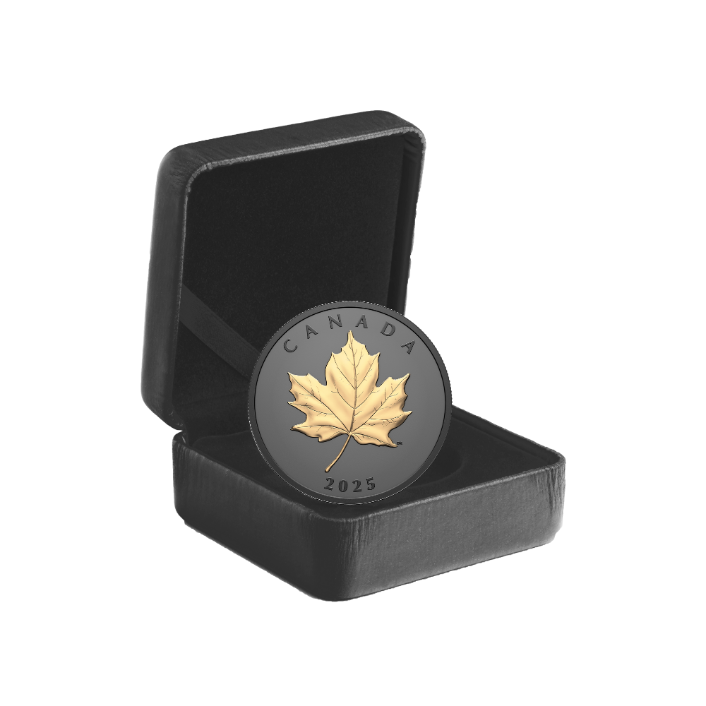 Gilded Elegant Maple 1 Oz Fine Silver Coin Canada 2025 Royal Canadian Mint