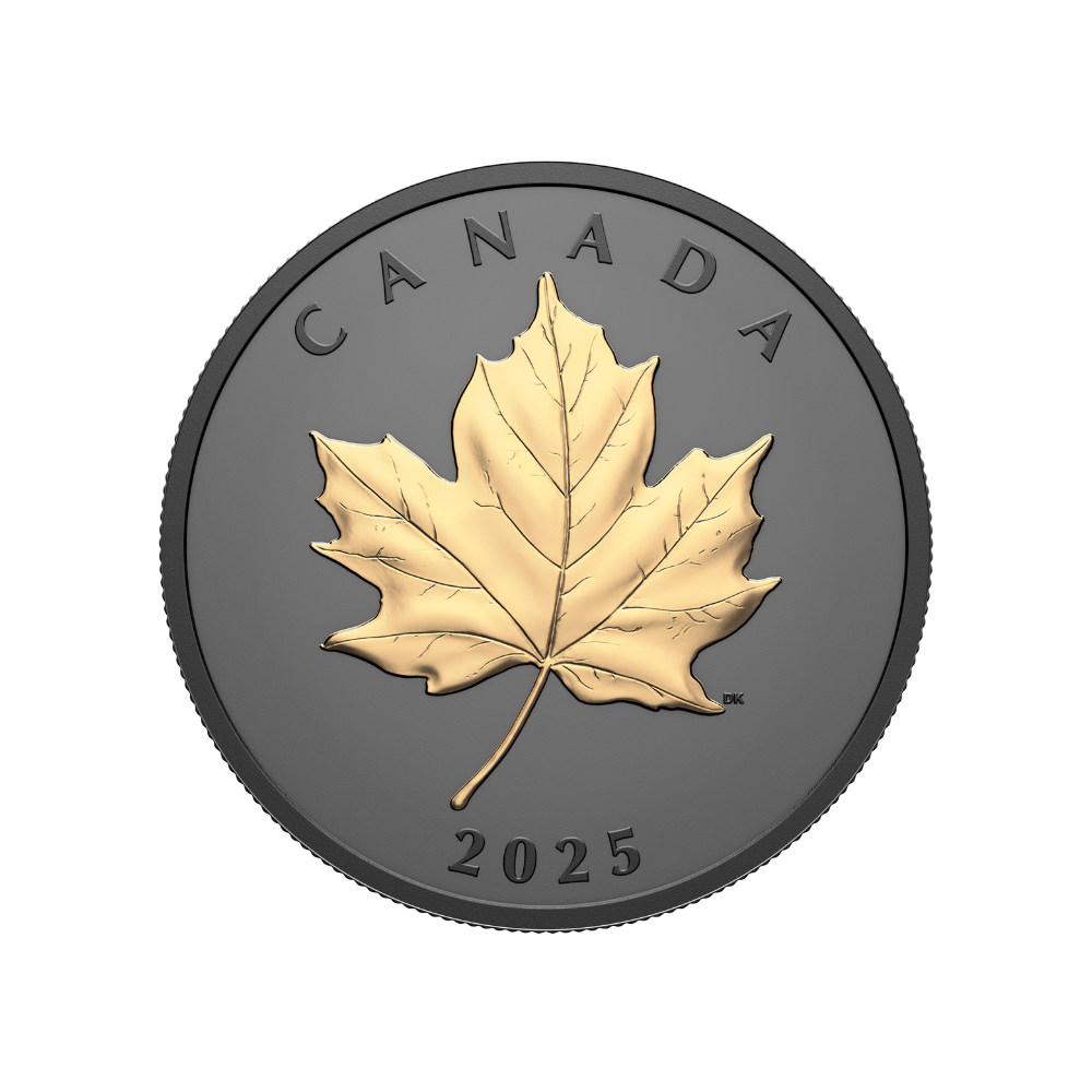 Gilded Elegant Maple 1 Oz Fine Silver Coin Canada 2025 Royal Canadian Mint