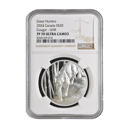 Great Hunters Cougar Fine Silver Ultra High Relief Coin - PF 70 ULTRA CAMEO
