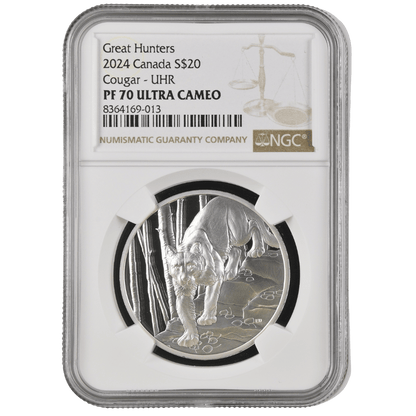 Great Hunters Cougar Fine Silver Ultra High Relief Coin - PF 70 ULTRA CAMEO - PARTHAVA COIN