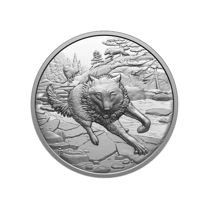 Great Hunters Grey Wolf 1 Oz Fine Silver Ultra High Relief Coin Canada 2025